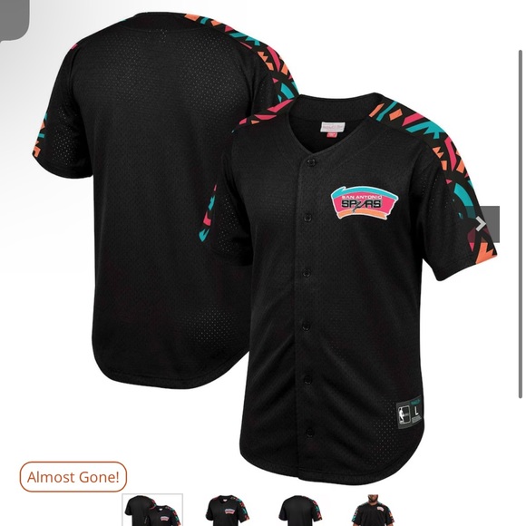 San Antonio Spurs Mitchell & Ness Hardwood Classics Mesh Button-Up Shirt, NWT - Picture 4 of 5